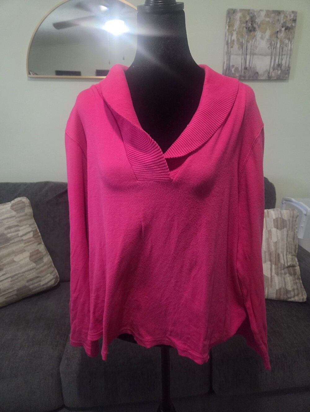 Rafaella V-Neck Knit Sweater Top in Hot Pink